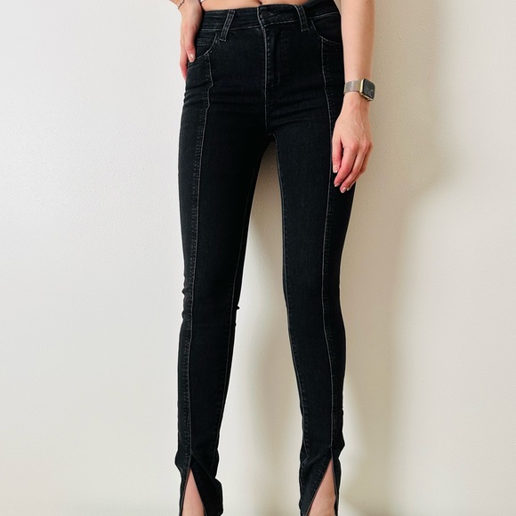 New Levi's 721 high rise skinny jeans black front slits - Picture 6 of 9